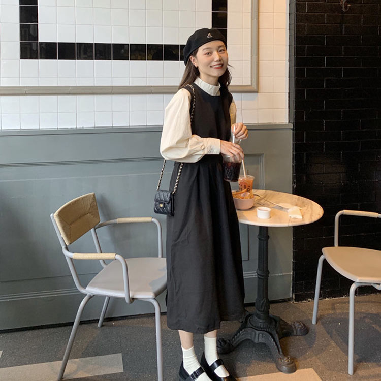 Minana ノースリーブ ワンピース レディース ジャンパースカート 送料無料 ロングワンピース ひざ下 タック ギャザー タンクトップワンピース 春 秋 冬 丸首 ミモレ丈 代 30代