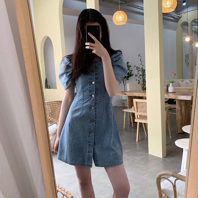 Minana オフショルダーデニムワンピース ワンピース ボートネック デニムワンピース オフショルダー オフショル 半袖ワンピース 膝上丈 2way おしゃれ 可愛い 春夏