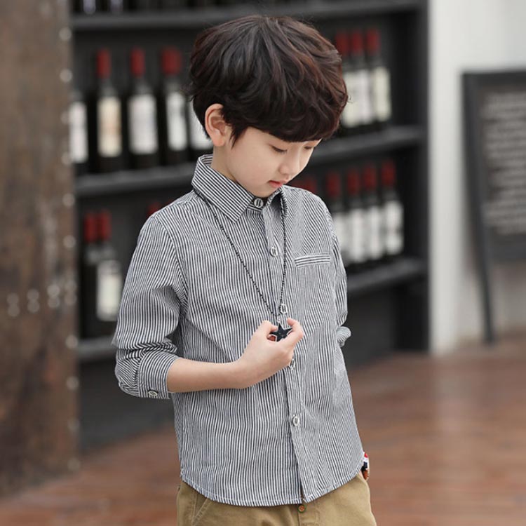 Minana 長袖 綿100 シャツ ストライプ シャツ 男の子 ジュニア キッズ フォーマル カジュアル 子ども服 トップス 爽やか 春 夏 ピアノ発表会 入学式 卒業式 結婚式 お出かけ 110cm 1cm 130cm 140cm 150cm 160cm