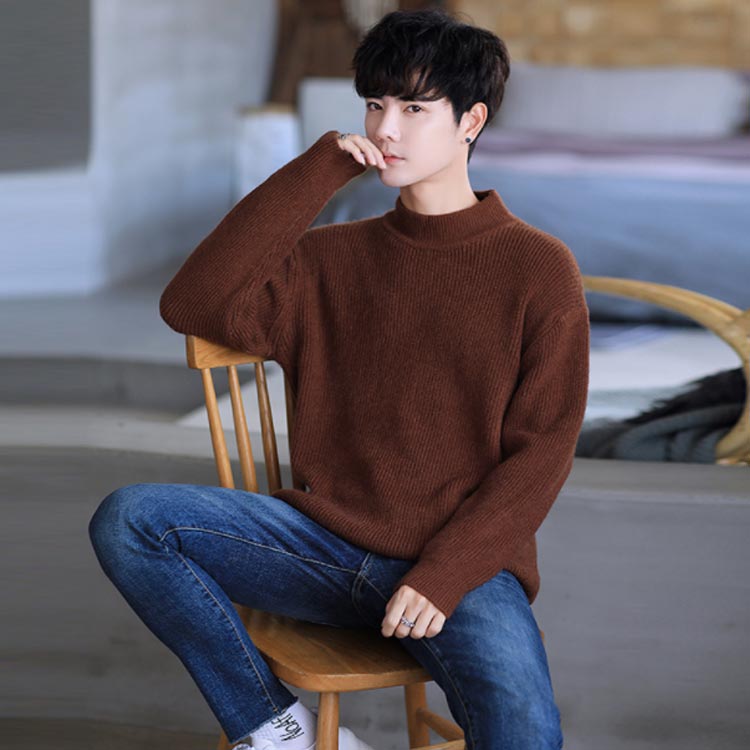 Minana M 4xlサイズ メンズニット ニットセーター ニット セーター プルオーバー トップス メンズ 長袖 ゆるニット 無地 ハイネック ボトルネック カジュアル 裏起毛 秋 冬