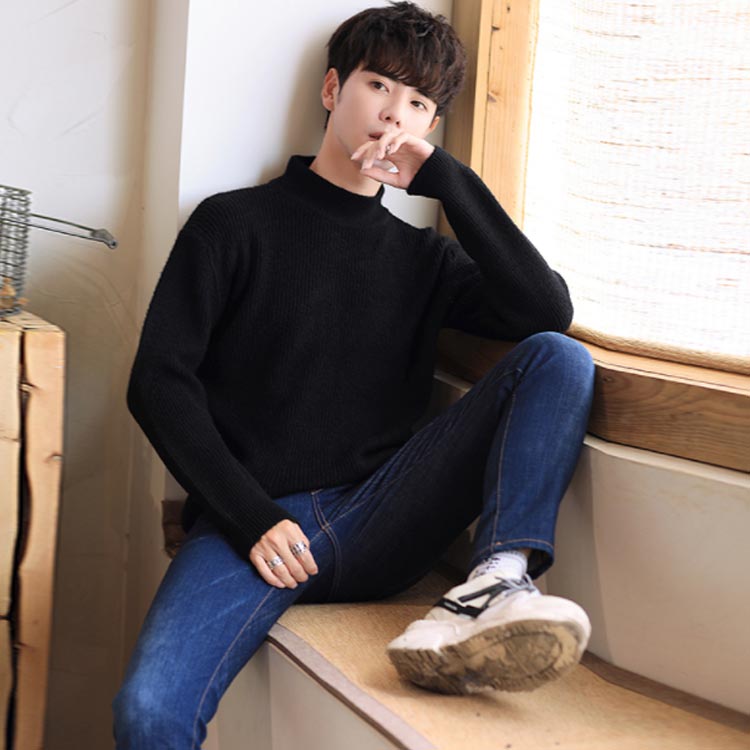 Minana M 4xlサイズ メンズニット ニットセーター ニット セーター プルオーバー トップス メンズ 長袖 ゆるニット 無地 ハイネック ボトルネック カジュアル 裏起毛 秋 冬