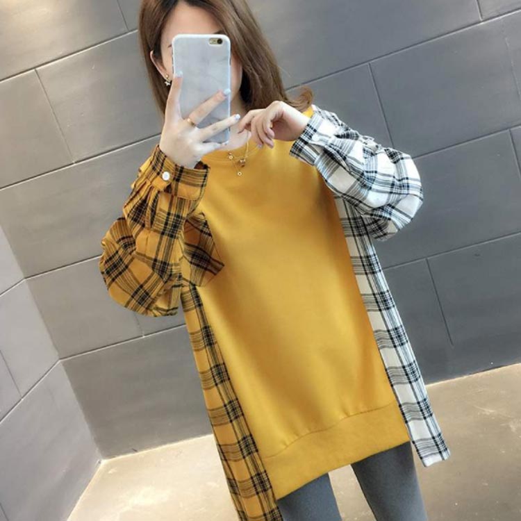 Minana レディース パーカー トレーナー スウェット パーカーワンピース Tシャツ 長袖 プルオーバー トップス 重ね着風 カジュアル ビックシルエット ミディアム丈 大きいサイズ 体型カバー アウター オーバーサイズ ベーシック シンプル 無地 ゆったり ァッション