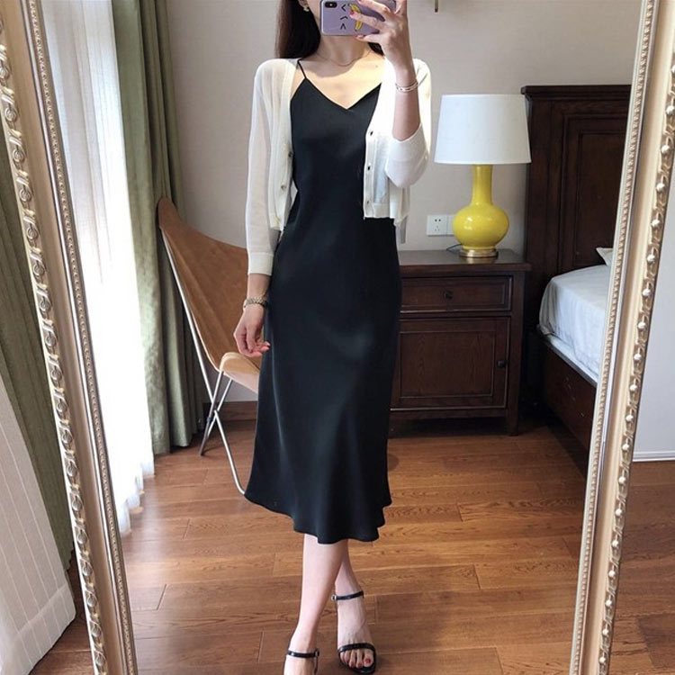 Minana 吸汗 速乾加工 ペチコート ワンピース キャミワンピ キャミソールワンピース ロング スリップ インナー シンプル ランジェリー マキシ丈 透け防止 滑らか 大人セクシー 上品