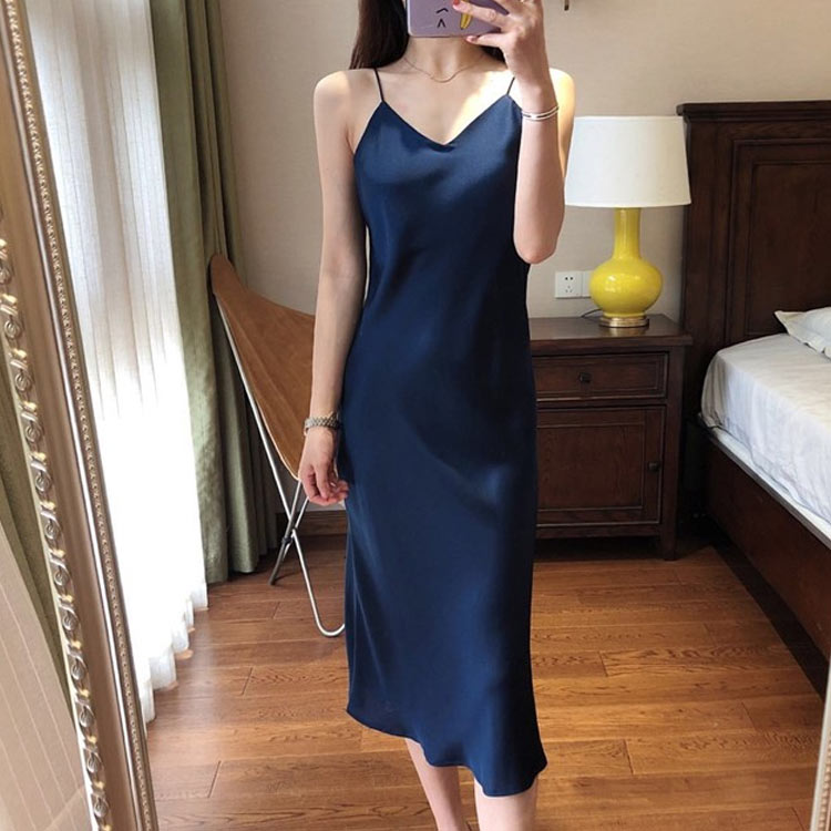 Minana 吸汗 速乾加工 ペチコート ワンピース キャミワンピ キャミソールワンピース ロング スリップ インナー シンプル ランジェリー マキシ丈 透け防止 滑らか 大人セクシー 上品