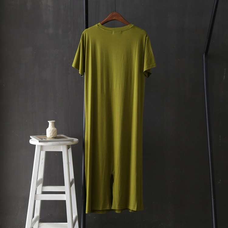 Minana Tシャツワンピース レディース ワンピース Tシャツワンピ 半袖 ルームウェア 部屋着 ロング丈 サイドギャザー バックスリット シンプル 無地 夏 夏物