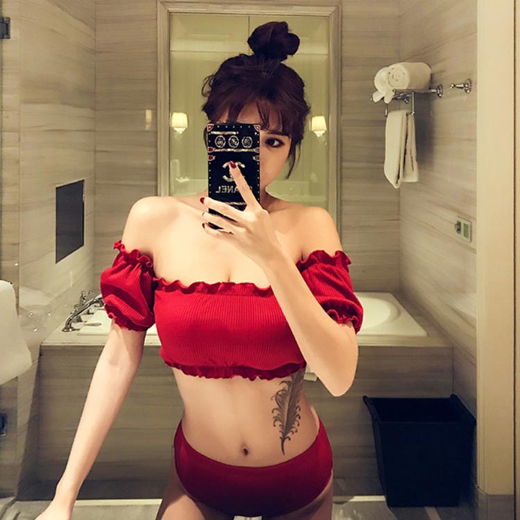 Minana 水着 2点セット セパレート 水着 二の腕 カバー オフショルダー 水着 オフショルダー ビキニ セクシー ワイヤー入り パッド付き レディース ビキニ 水着 セット 体型カバー 水着 ビーチウェア リゾート 海外旅行 新婚旅行 ママ水着 送料無料