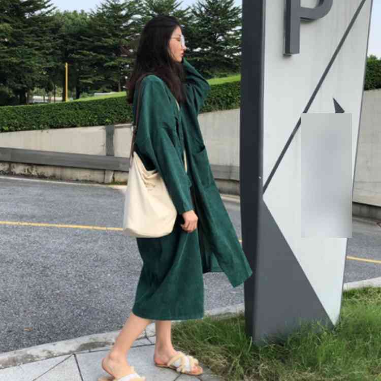 Minana ファッション感あるのアウター レディース ロングアウター コーデュロイ素材 羽織 ロング丈 ゆったり 薄手 春服 春アウター カジュアル 抜け感 シンプル お出かけ イベント