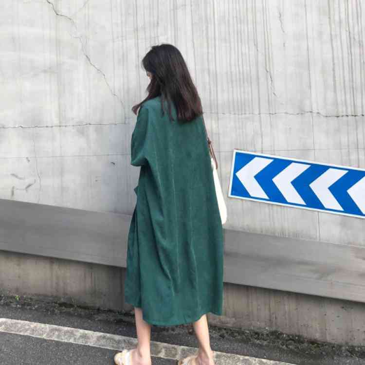 Minana ファッション感あるのアウター レディース ロングアウター コーデュロイ素材 羽織 ロング丈 ゆったり 薄手 春服 春アウター カジュアル 抜け感 シンプル お出かけ イベント