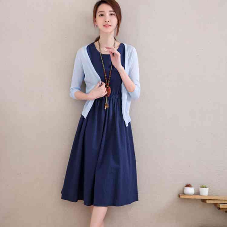 Minana ナチュラルセット セットアップ レディース 夏 カーディガン ノースリーブワンピース 上下セット 無地 綿麻セット 上品 シンプル