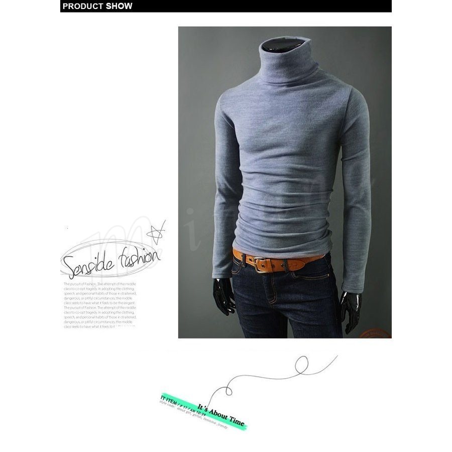 Minana 長袖マイクロフリースタートルネックメンズ無地ハイネックフリースプルオーバーtシャツインナーロンｔトレーナーカットソートップス