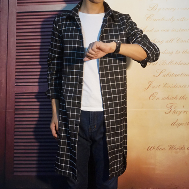 Minana メンズファッション感 ネルシャツ ロング丈 長袖シャツ メンズ 薄手 スプリングコート アウター チェック柄 カジュアル トップス 春物 ネルチェックシャツ