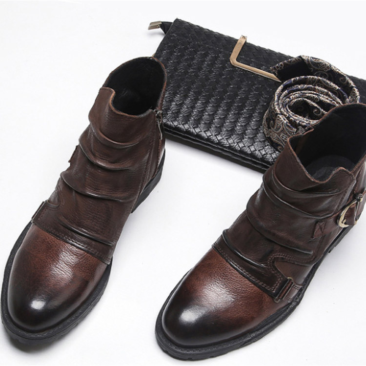 Minana ドレープブーツ メンズ ブーツ 牛革 ショートブーツ サイドジップ ブーツ サイドジッパー 本革 レザー ブーツ レザーブーツ ワーク ブーツ エンジニアブーツ 長靴 オラオラ系 ビンテージブーツ