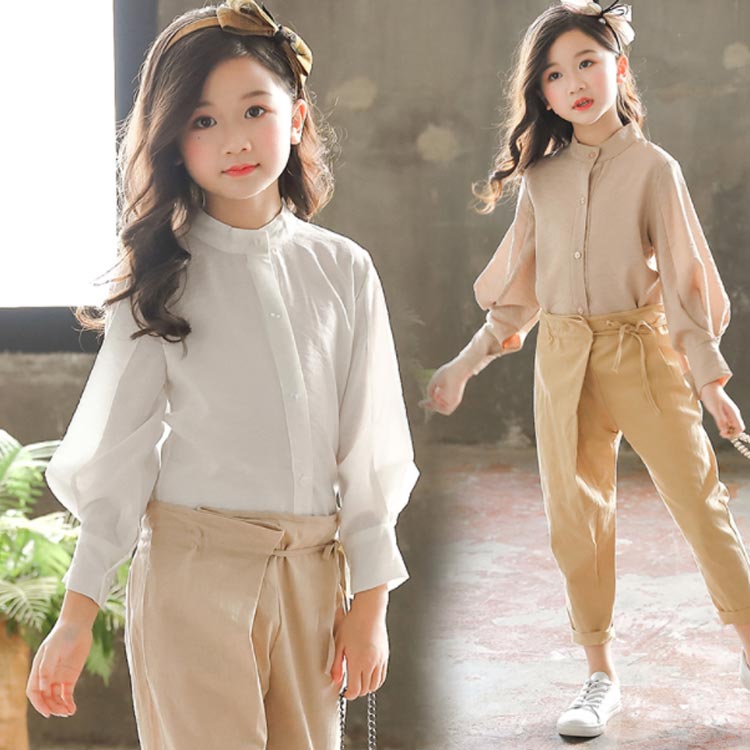 Minana 子供服 シャツブラウス 女の子 立ち襟 薄手 シャツ ブラウス 長袖 フォーマル ジュニア 普段着 通学 入学式 入園式 卒業式 かわいい 新作