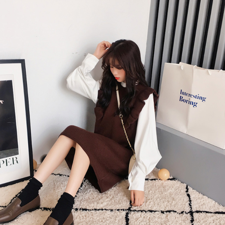 Minana ブラウス ニットワンピース 2点セット レディース フリル ニットワンピース ノースリーブ 長袖 フレア袖 ブラウス フレアブラウス フリル ブラウス フレアスリーブブラウス トップス