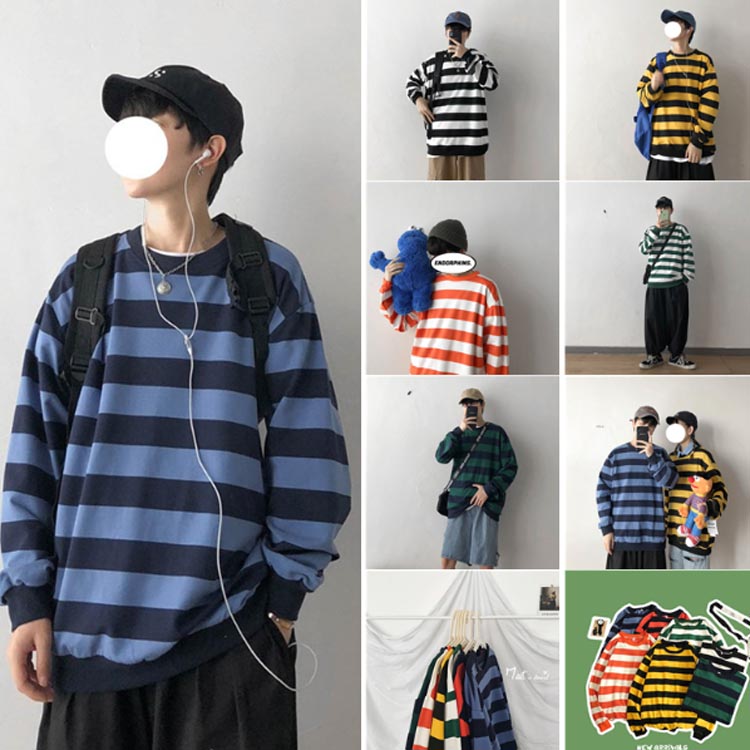 Minana ボーダー柄 パーカー 長袖 スウェットトレーナー メンズパーカー プルオーバーパーカー メンズ プルオーバ パーカ パーカー スウェット パーカー スエット アウター アメカジ系 秋冬