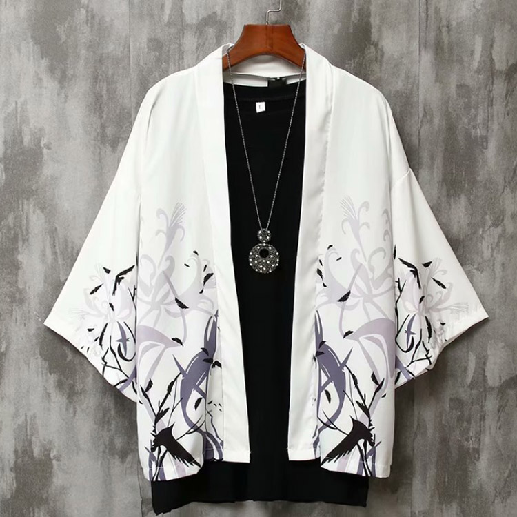 Minana カーディガン メンズ アウター 着物 甚平 七分袖 浴衣風 花柄 鶴柄 甚平風 カジュアル メンズトップス 春夏秋 和風 花火大会 お祭り おしゃれ 父の日