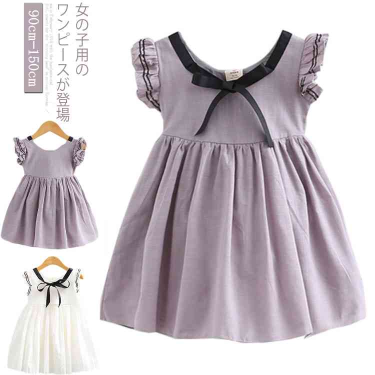 Minana 女児 ワンピース ノースリーブ 薄手 キッズ タンクワンピ 蝶結び 子供用 夏物 女の子 オシャレ 姫系 チュニック ジュニア服 レトロ 送料無料