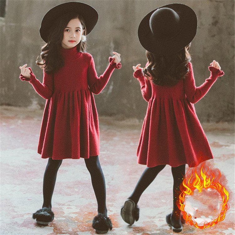 【 BURBERRY 】 ニット 赤 キッズ 110 ニットワンピース 韓国子供服 女の子 冬服 ニット ワンピース ハイネック