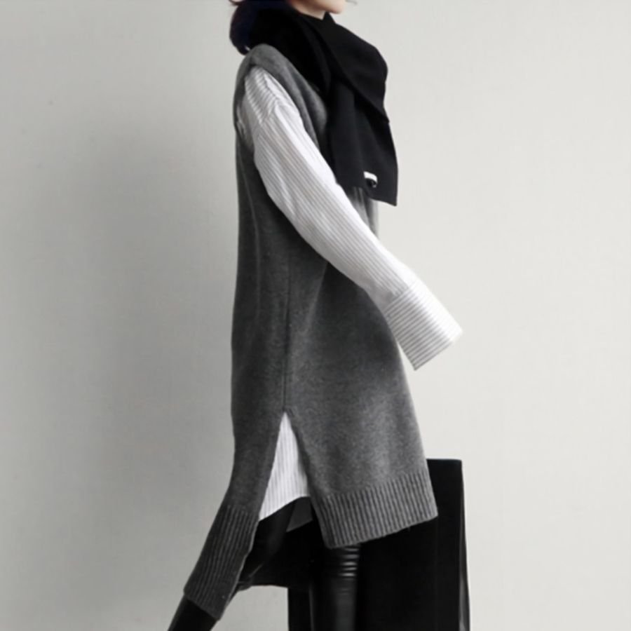 専門ショップ ニューネ シンプル ニット ベスト ワンピース Iライン ロング ジレ ノースリーブ ノーカラー ミモレ丈 ストレート 無地 着痩せ 着や Shipsctc Org