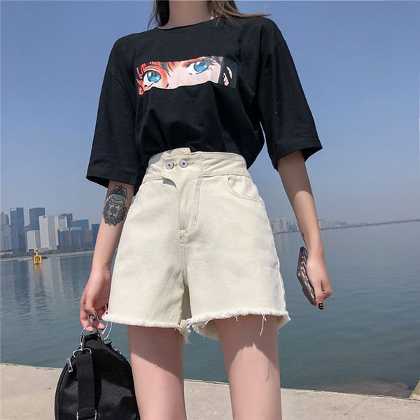 Minana ショートパンツ レディース デニム 短パン ハーフパンツ ショーツ ファッション おしゃれ ボトムス 裾フリンジ 高校生 中学生 女子高生 学生 春夏