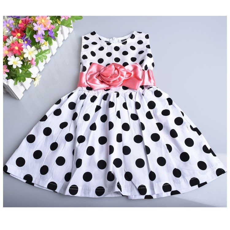 Minana ノースリーブワンピース ミニワンピース ドレス 子供服 こども服 春 夏 ミニ丈 リボン ちょう結び 水玉 ドット柄 女児 女の子 キッズ 小学生 可