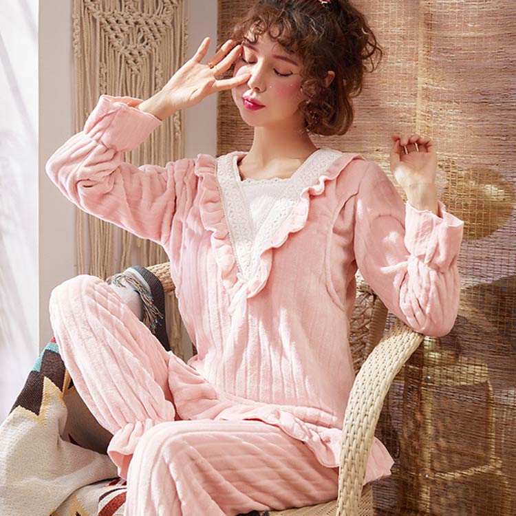 Minana もこもこ パジャマ ルームウェア マタニティウェア 授乳服 レディース 授乳口付き ルームウェア 上下セット 秋冬 冬物 もこもこ 姫系 長袖 前開き あったかい ポカポカ 部屋着 やわらか