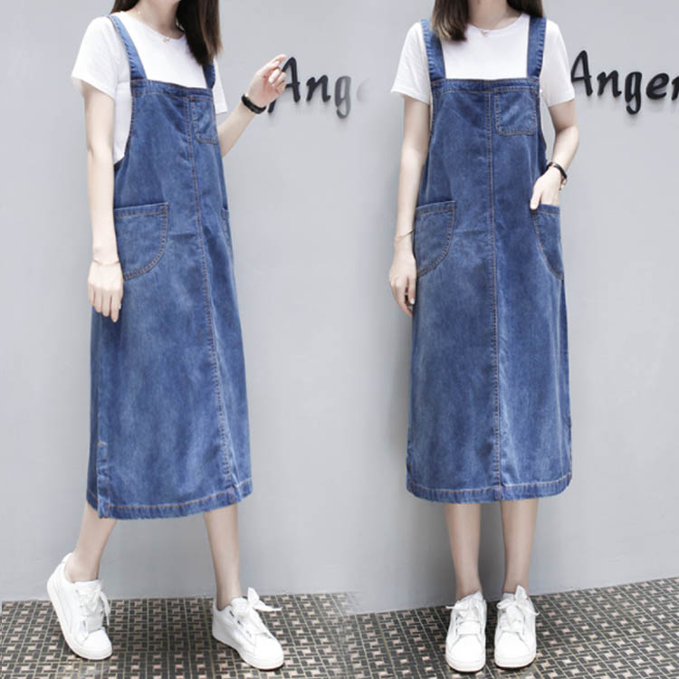 Minana 送料無料 Xl 5xlサイズ デニムサロペットワンピース サロペット スカート レディース オーバーオール デニムサロペット サロペットワンピース ジャンスカ ロング丈 ゆったり 大きサイズ 春 夏