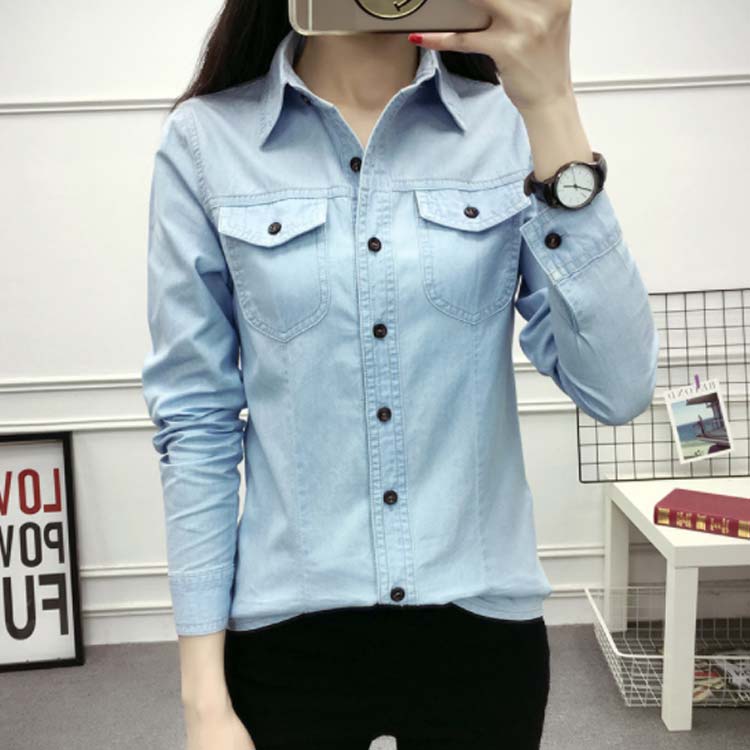 Minana 送料無料 S 3xlサイズ ベーシック デニムブラウス レディース デニムシャツ デニム トップス 長袖 シャツ スリム ウエスタンシャツ 大人カジュアル 春 夏 薄手