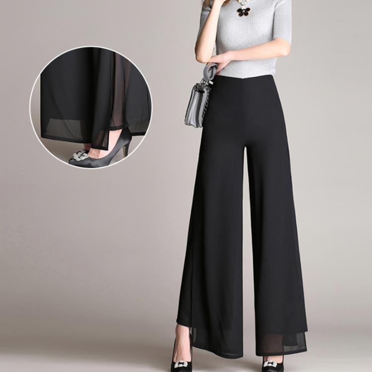 Minana 全4色 6サイズ スリット入りシフォンパンツ ハイウエスト ワイドパンツ シフォン ハイウエストパンツ ガウチョパンツ スリット リラックス オトナ カジュアル キレイめ 春夏 大きサイズ