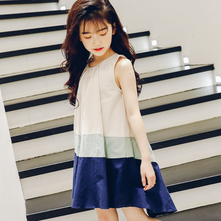 Minana 送料無料 ワンピース 子供服 女の子 ガールズ ジュニア キャミソールワンピース ひざ丈ワンピース 夏ワンピース ノースリーブ ワンピース 切り替え 重ねフリル バイカラー カジュアル ルーズ 人気 お洒落 かわいい シンプル 優雅 ガールズ 夏物 夏新作